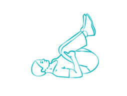 Line drawing of a person laying on their back with their knees lifted towards their chest.